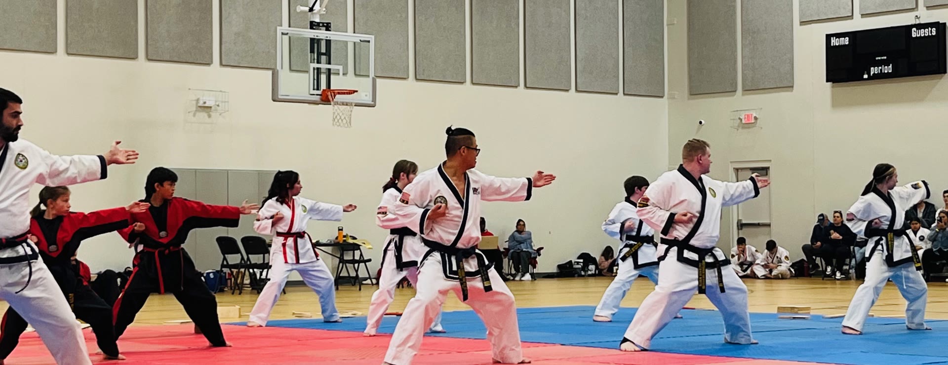 Students demonstrating martial arts moves